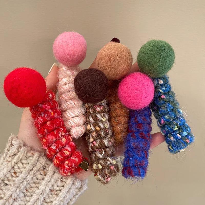 Pom-Pom Phone Cord Hair Tie - Elastic Korean Style