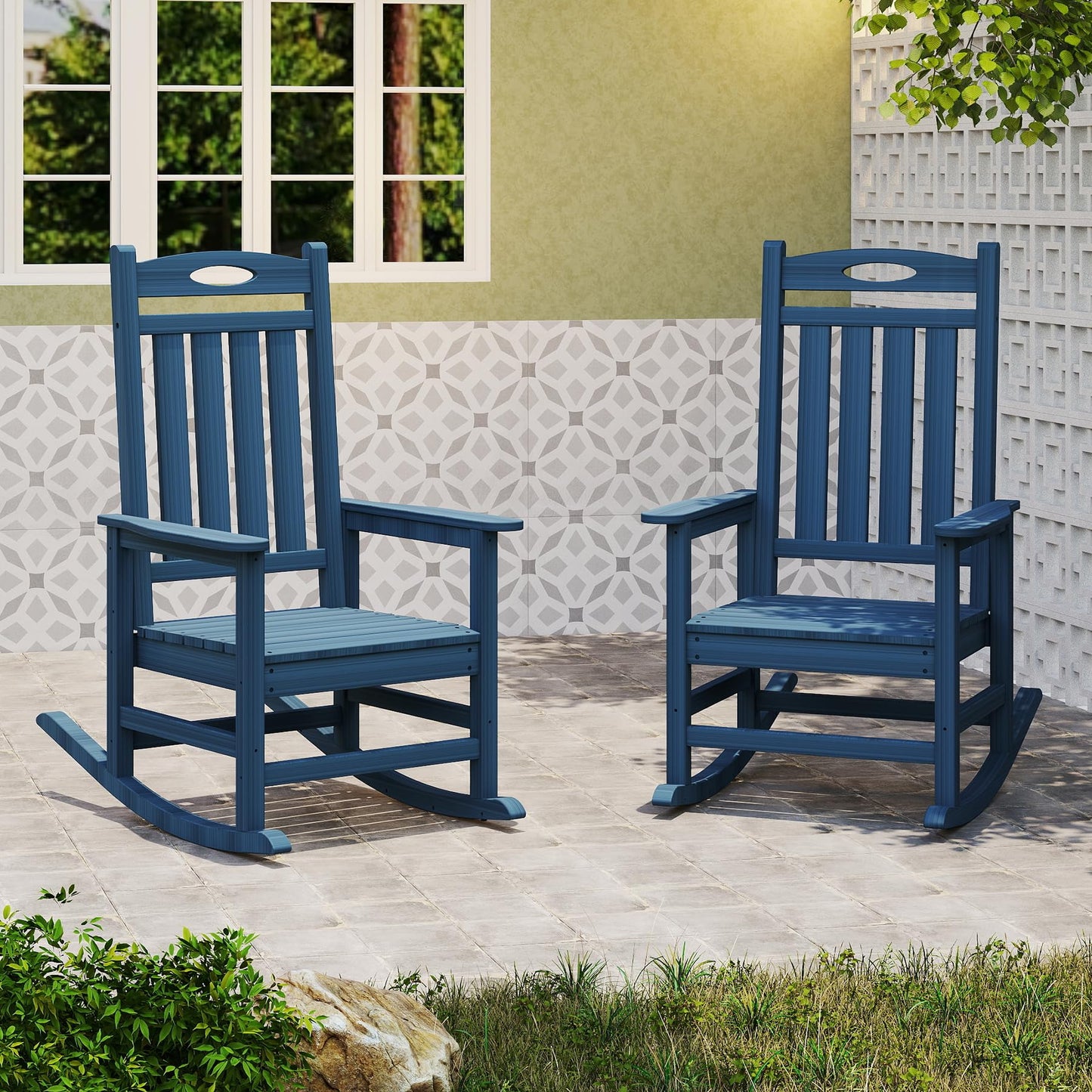 Outdoor Rocking Chair Set Of 2, HDPE Patio For Adults, Oversized