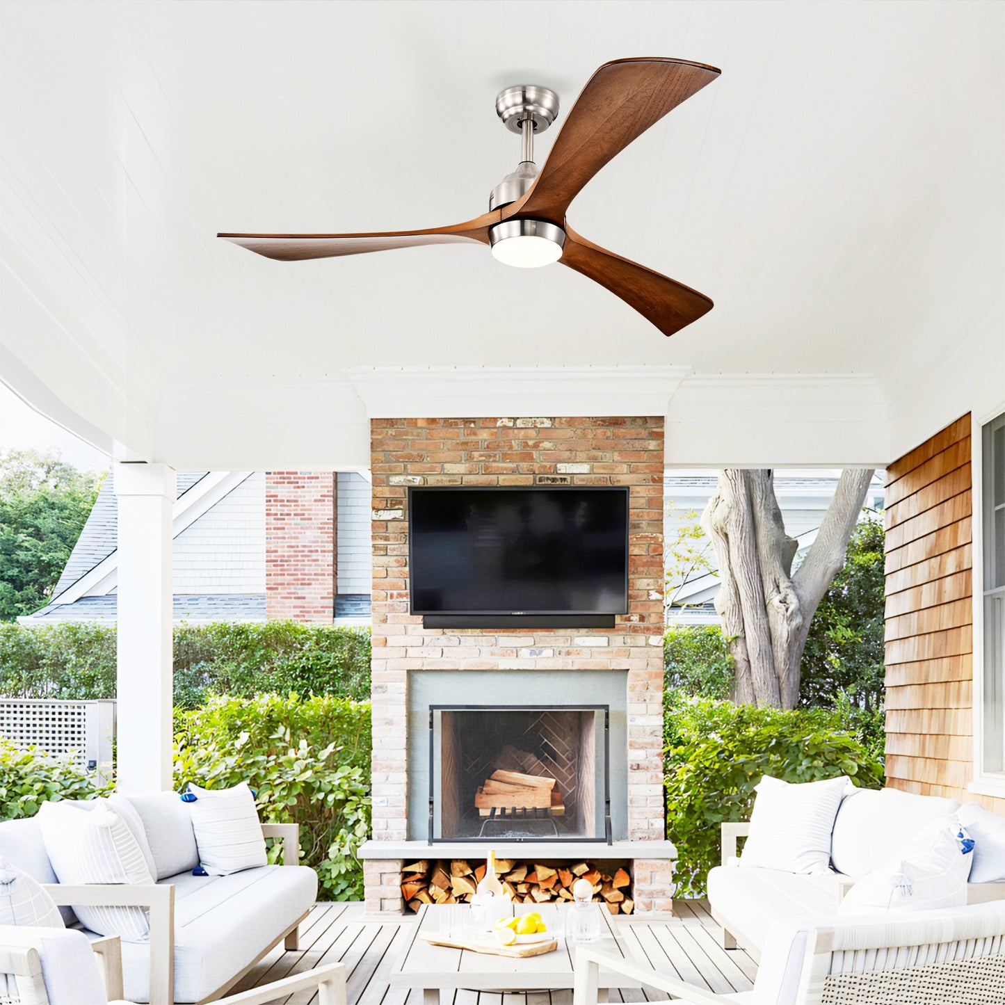 52" Solid Wood Ceiling Fan with Lights & Remote Control - Nickel