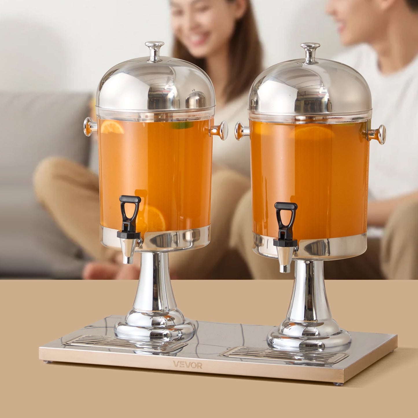2.1 Gallon Dual Beverage Dispenser with Spigot & Tray