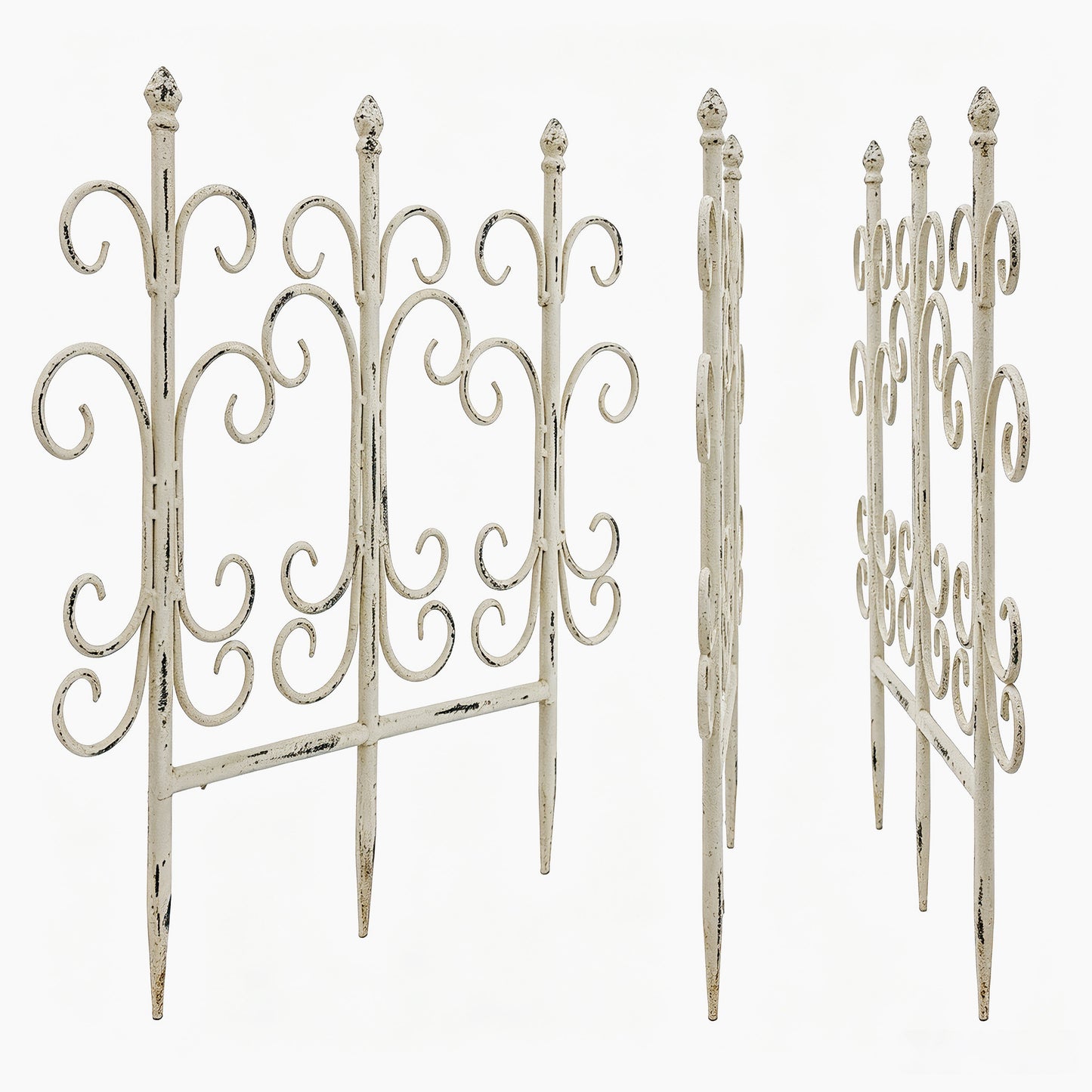 Antique White Iron Garden Fence Panels - Decorative Trellis Set
