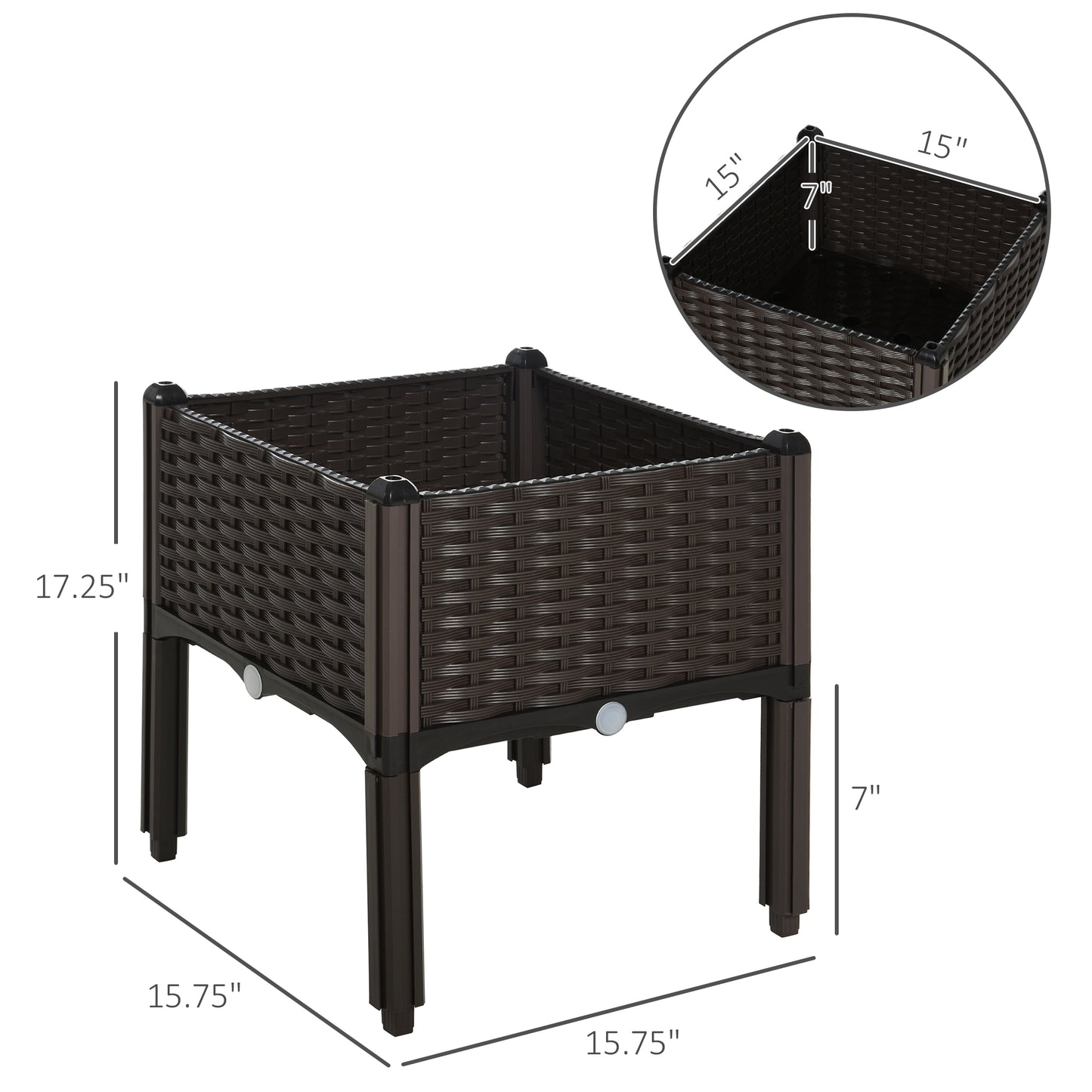 Raised Garden Bed with Legs - Planter Box for Flowers Herbs Vegetables Brown 470x460x130mm