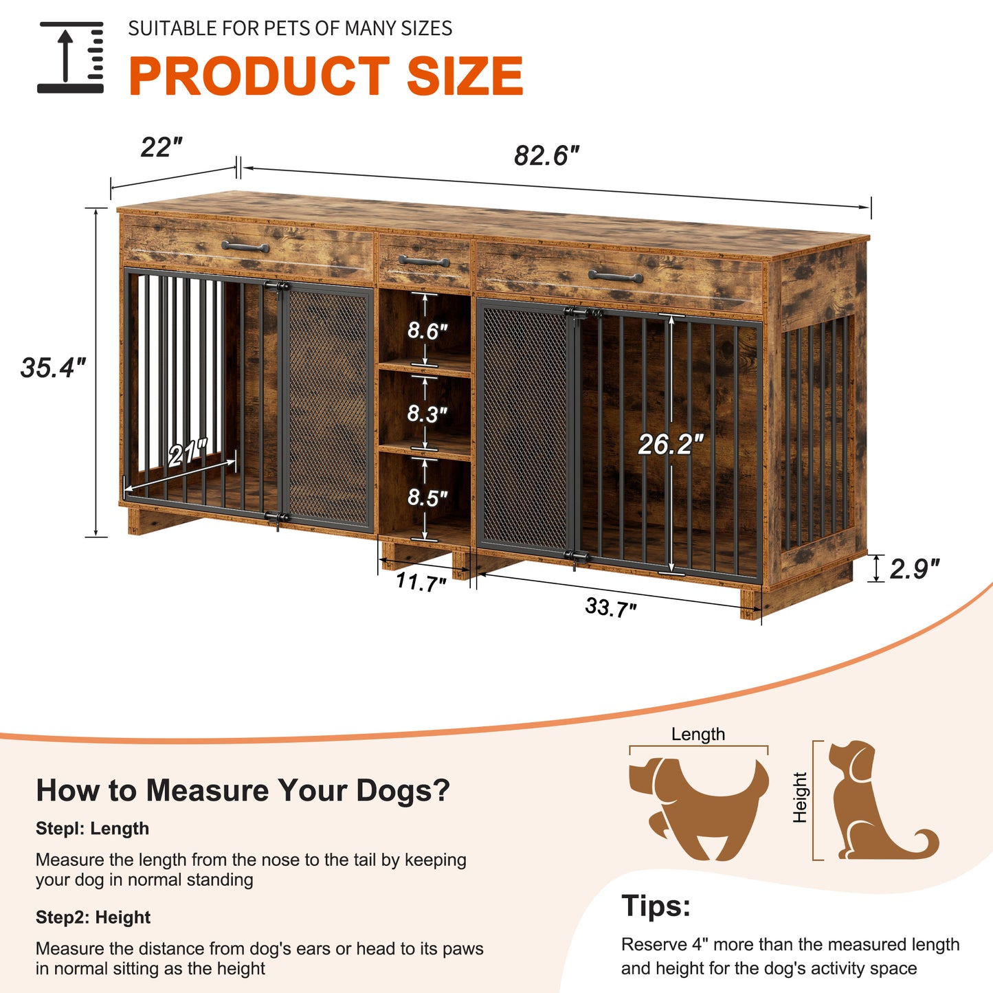 Large Wooden Dog Crate Furniture with Storage and Multi-Function Design