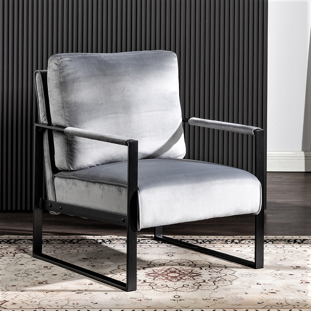 Classic Mid Century Modern Accent Chair With Durable Square Metal