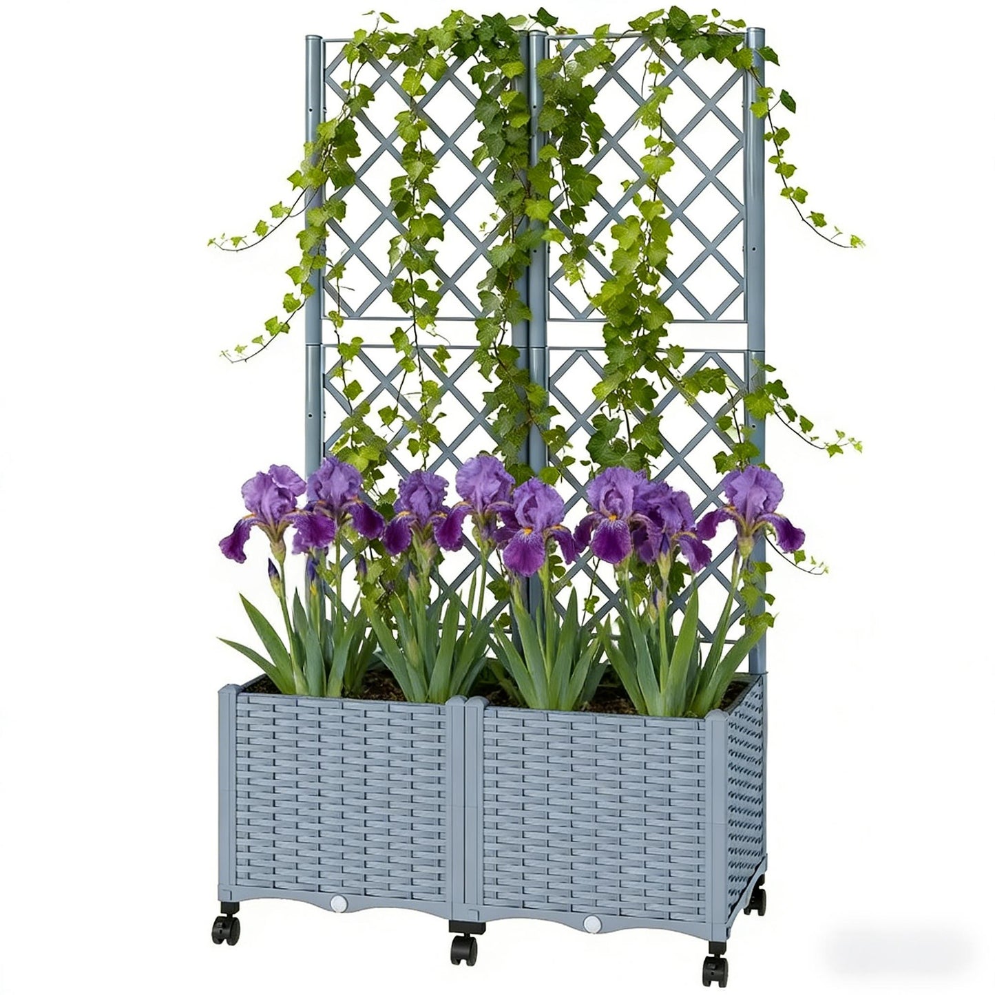 Raised Garden Bed Planter Box with Trellis - Gray
