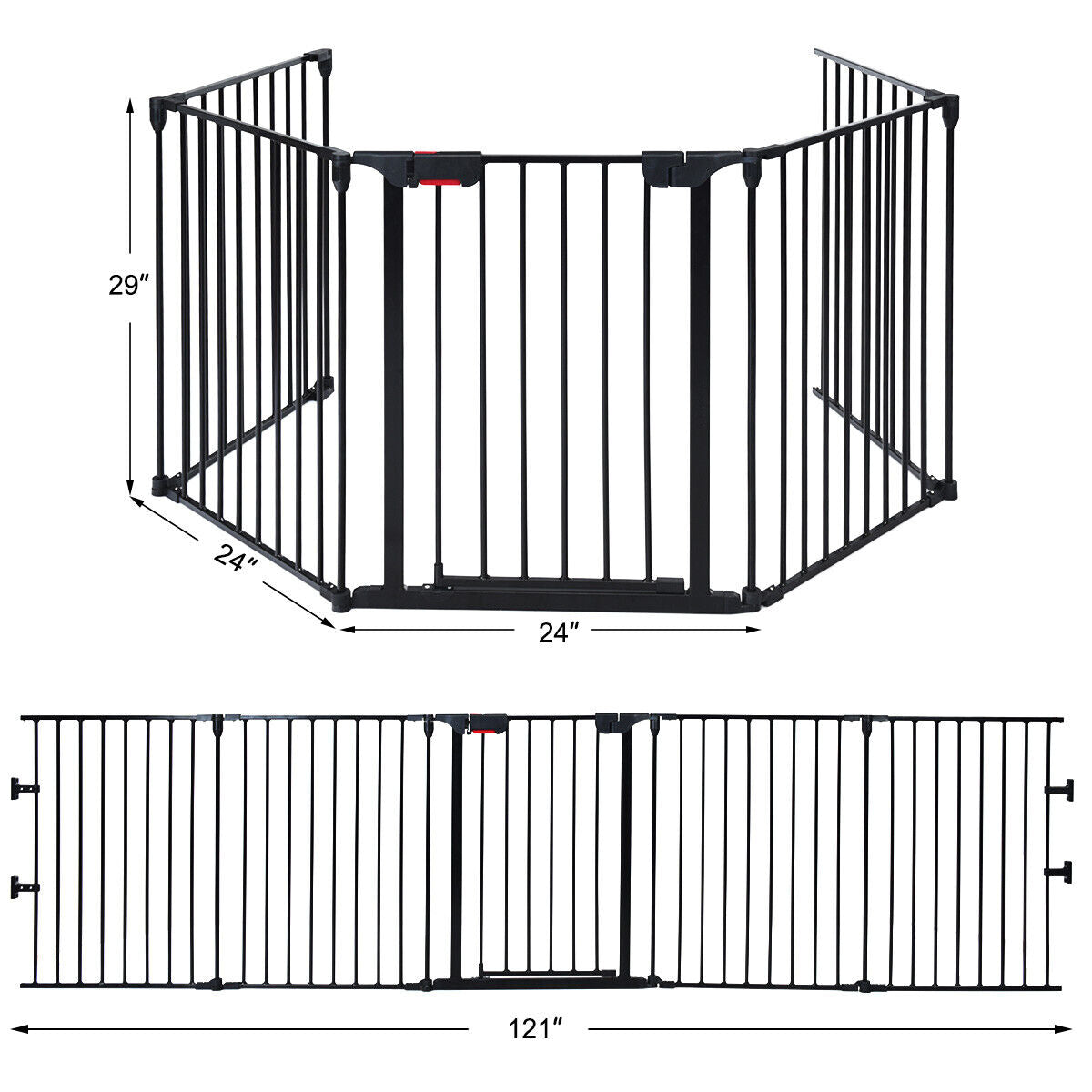 5-Panel Adjustable Metal Fireplace Fence - Black, 115 Inch Length