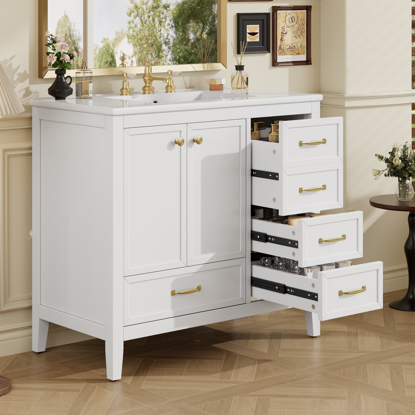 36" Bathroom Vanity with Sink and Soft-Closing Doors - White