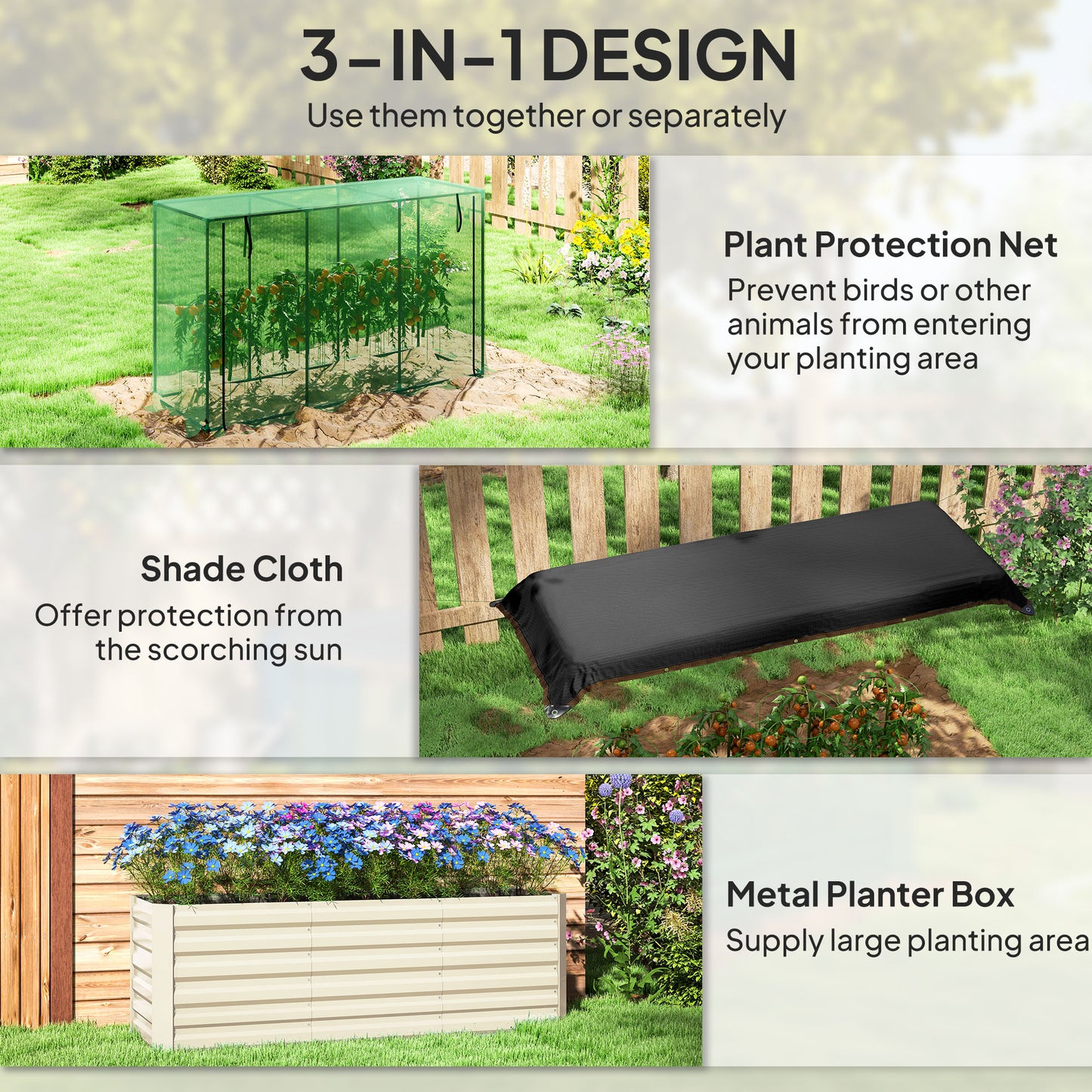 Galvanized Steel Raised Garden Bed with Crop Cage & Shade Cloth - Beige