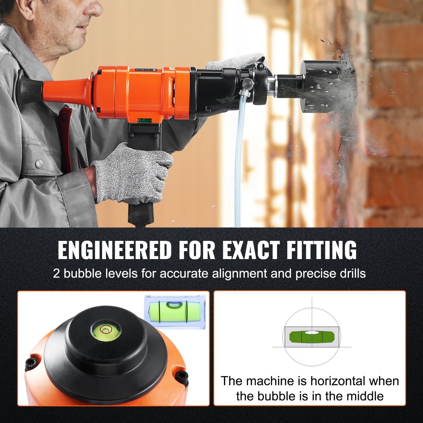 Vevor 4-Inch Wet Concrete Core Drill Rig with Two-Speed 1500W Handheld Power Tool - Orange