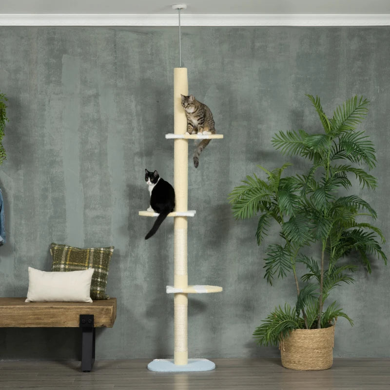 Adjustable 4-Tier Cat Tree Tower with Sisal Posts, Plush Cover - Yellow, White, Blue