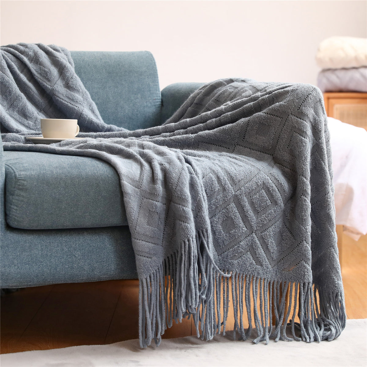 Summer Air Conditioning Nap Blanket - Knitting Home Textiles with Geometric Pattern