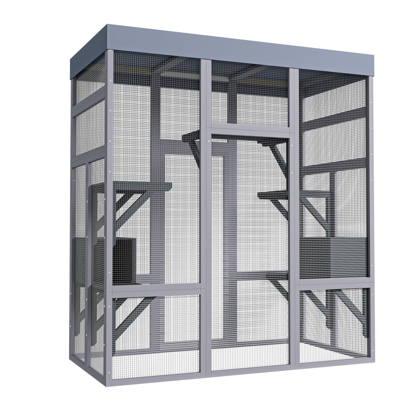 62.6-Inch Wooden Cat Enclosure with Water-Resistant Cover and Multiple Platforms