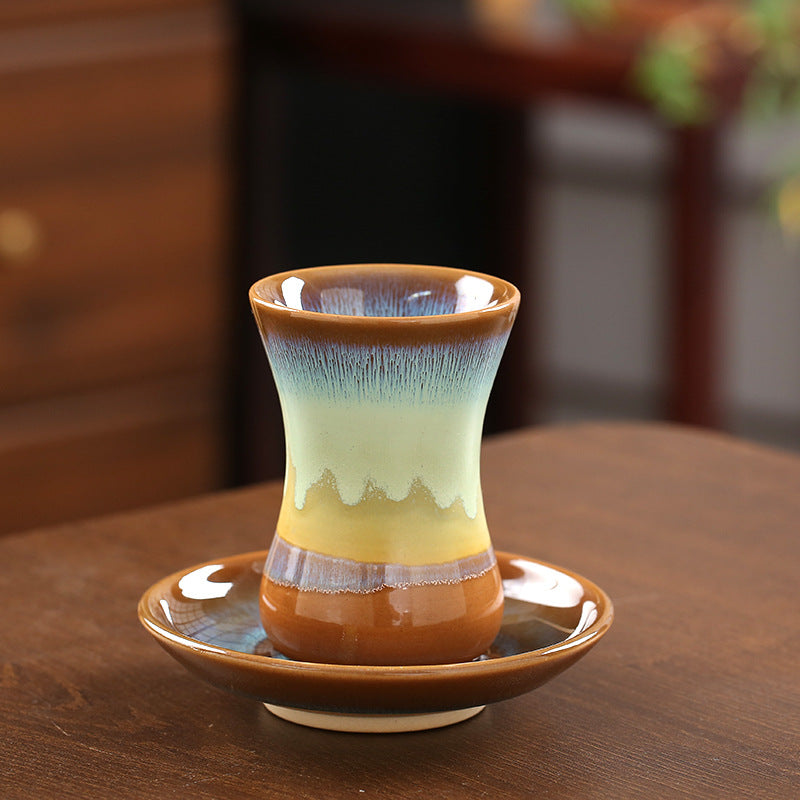 Chinese Ceramic Tapered Handled Tea Cup with Saucer - 125ml