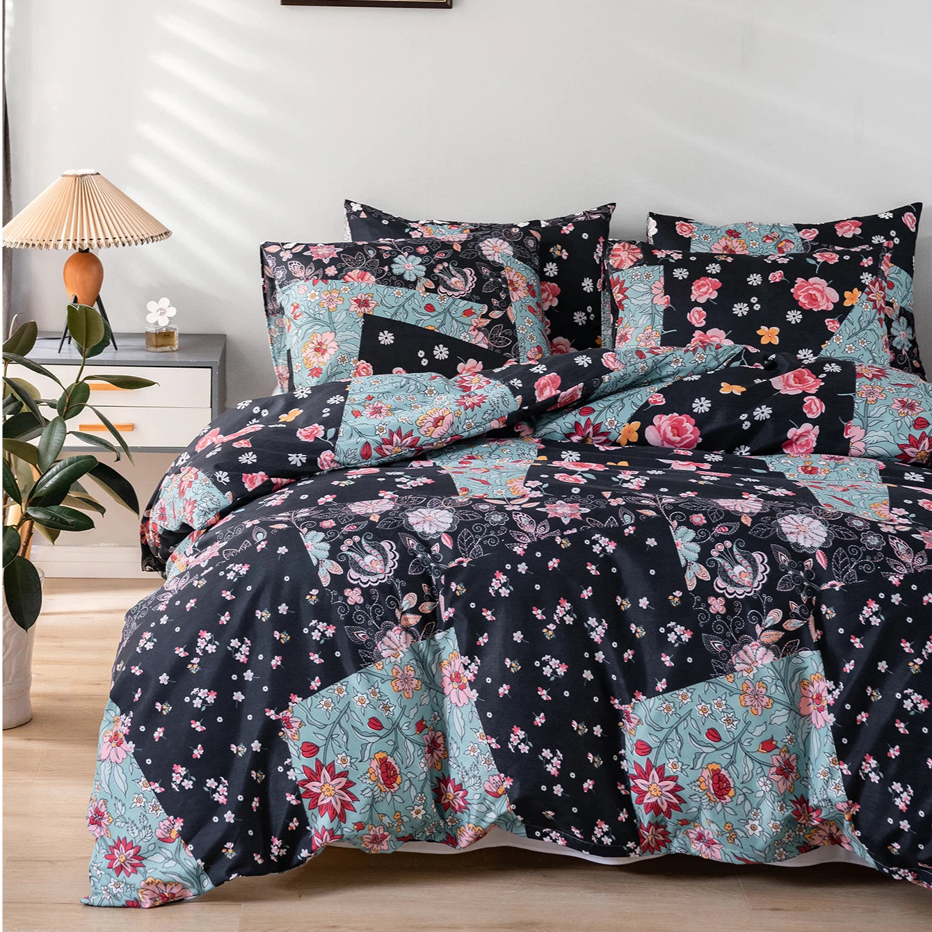 Colorful Geometric Marble Patterned Duvet Cover Bedding Set - 3 Pieces