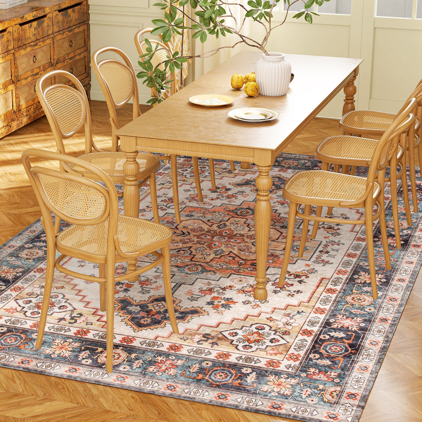 Boho Medallion Area Rug 4x6 - Machine Washable Non-Slip Tawny Brown