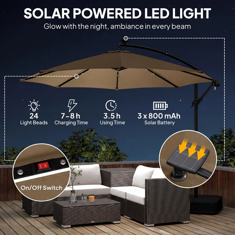 10 Ft Offset Patio Umbrella with LED Light & Cover - Multiple Colors