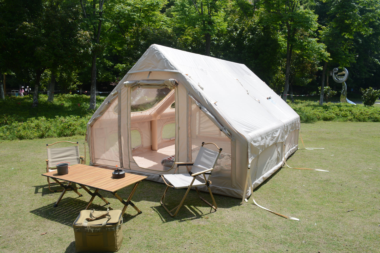 Inflatable Camping Tent - 9.8x13ft Waterproof Glamping Tent for 7-8 People - Beige