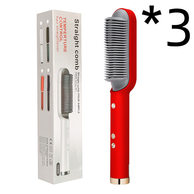 2-in-1 Hair Straightener Curling Iron Hot Comb with Negative Ions - Multi-Functional Electric Hair Styling Brush