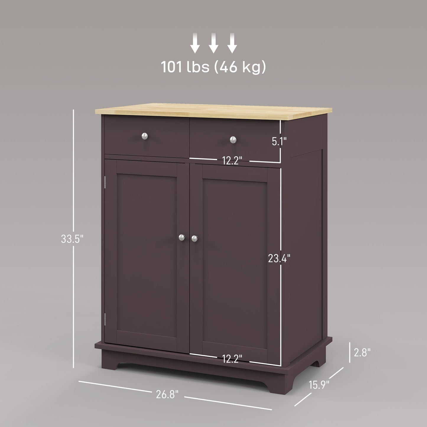 Kitchen Storage Cabinet with Adjustable Shelf & Drawers - Coffee