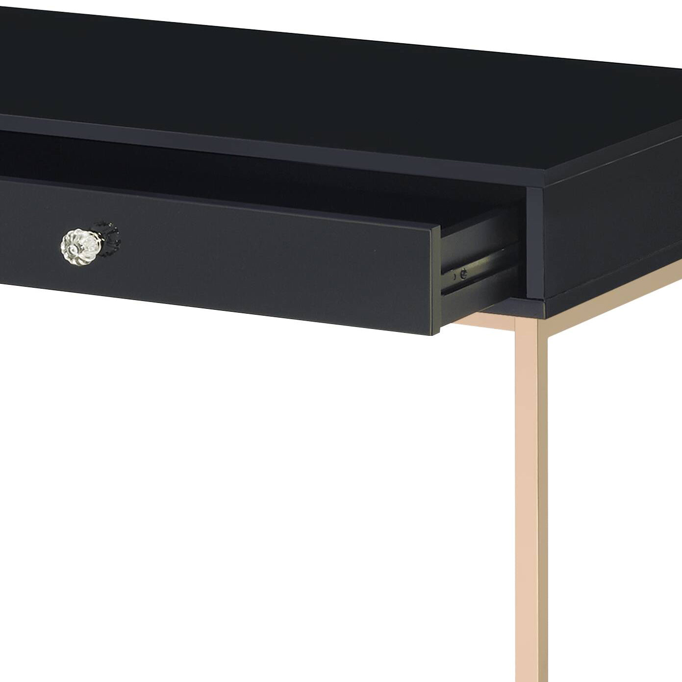 Black High Gloss & Gold Finish Writing Desk with 2 Drawers