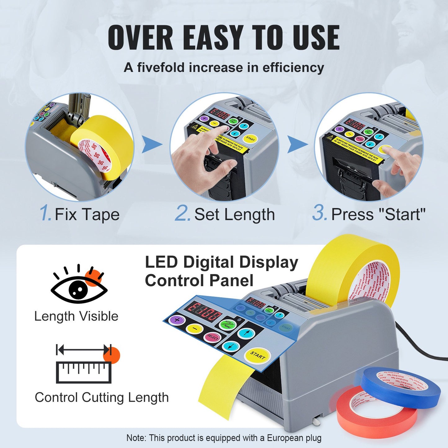Automatic Tape Dispenser Electric Tape Cutter for Packaging 6-60mm Width - Grey