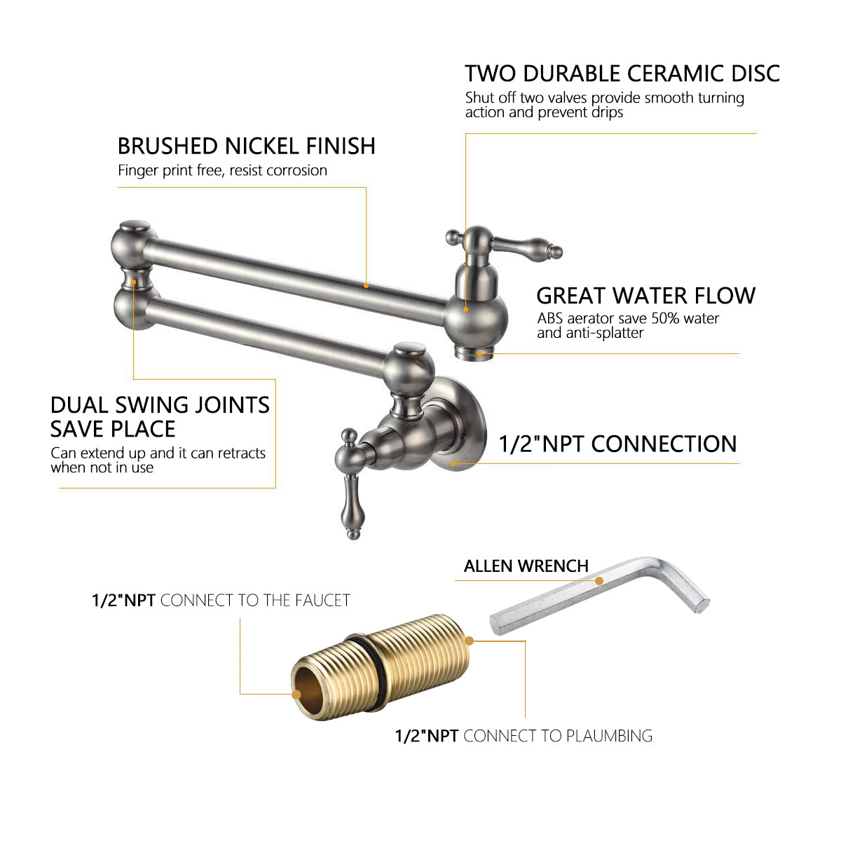 Wall-Mounted Folding Faucet - Brass Pot Filler