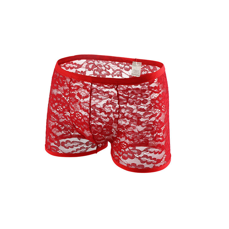 Men's Casual Solid Color Lace Shorts - Breathable Low Waist Boxer Style
