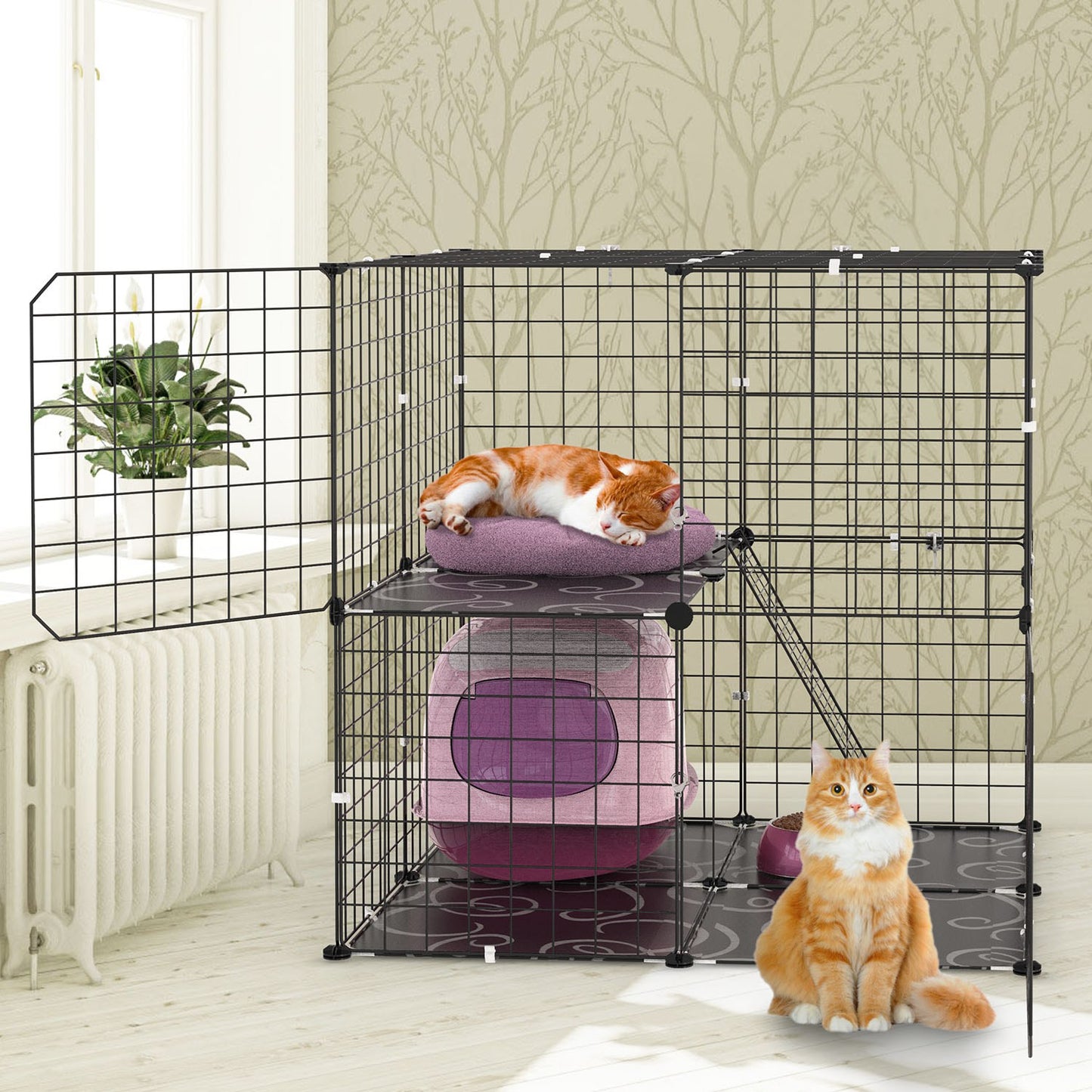 2-Tier Indoor Cat Cage Playpen with Climbing Ladder and Double Doors - Small Animal Enclosure