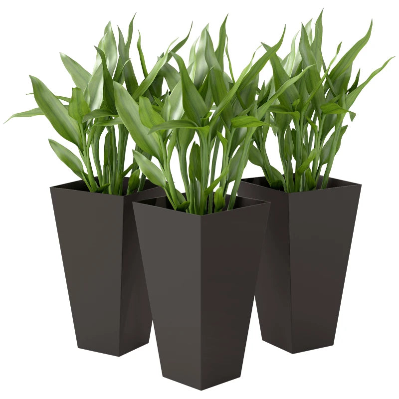 28ft Tall Square Plastic Garden Planters Set of 3 Brown Anti-Crack Fade-Resistant