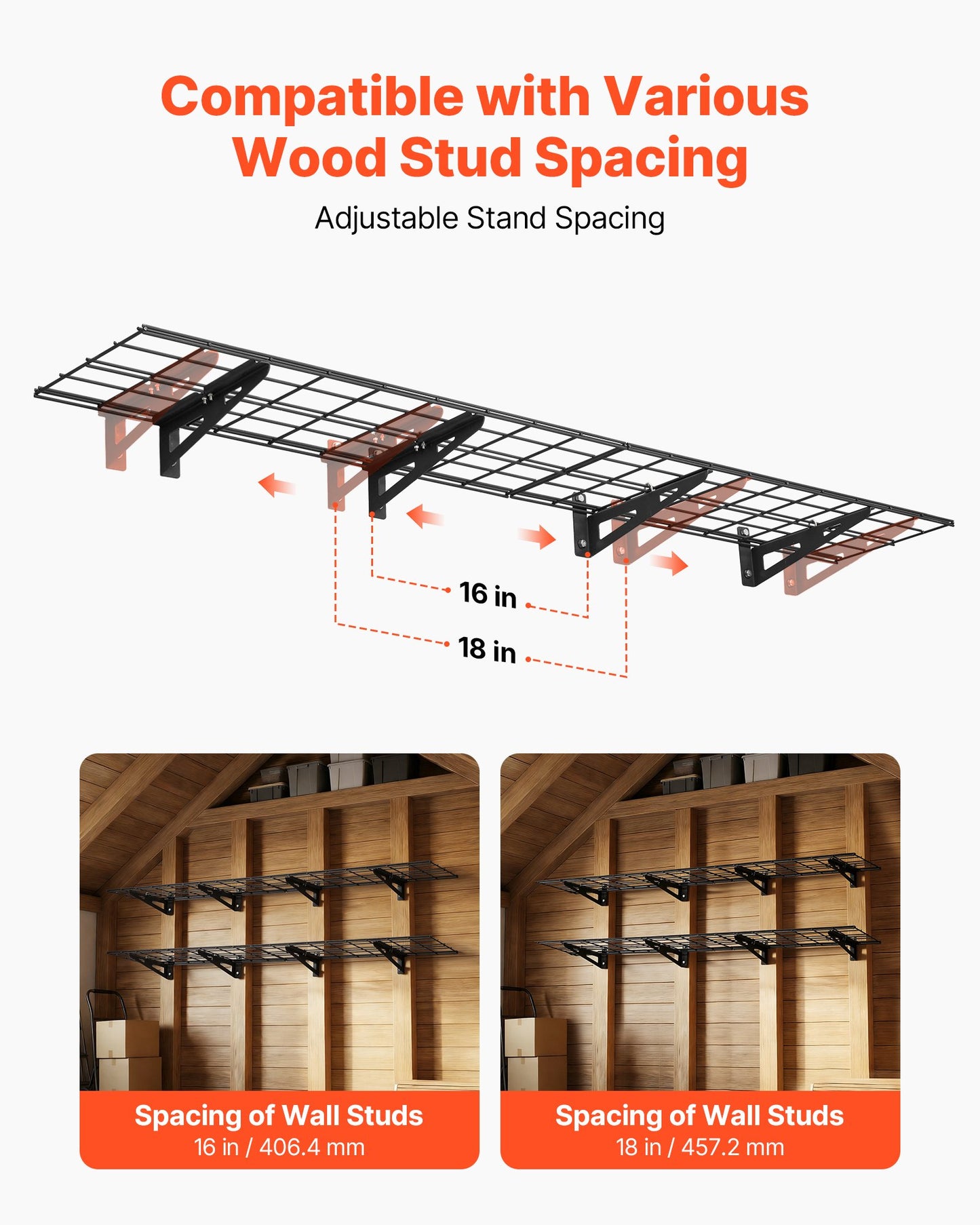 Heavy Duty Wall Garage Shelving Set - 4 Pack 3 Ft Steel Wall Mount Storage Racks