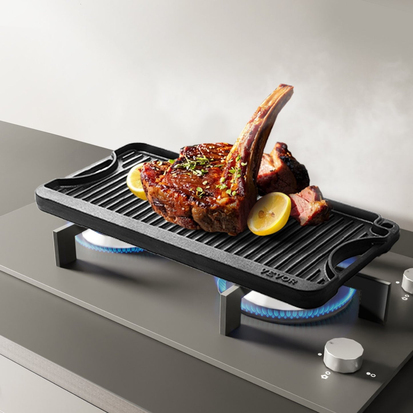 20x10in Cast Iron Reversible Grill & Griddle Pan - Black