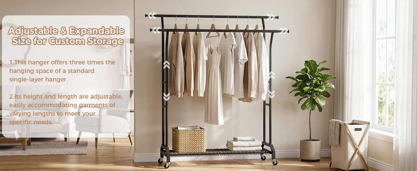 Height Adjustable Heavy Duty Metal Garment Rack with Double Rods