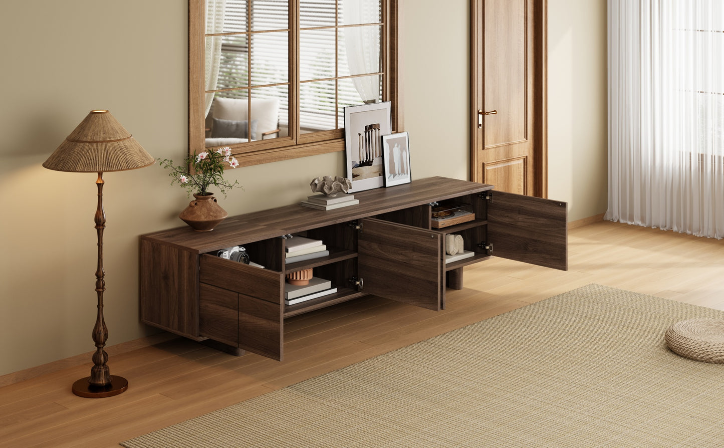Modern 78-Inch TV Stand for TVs up to 85" - Dark Brown