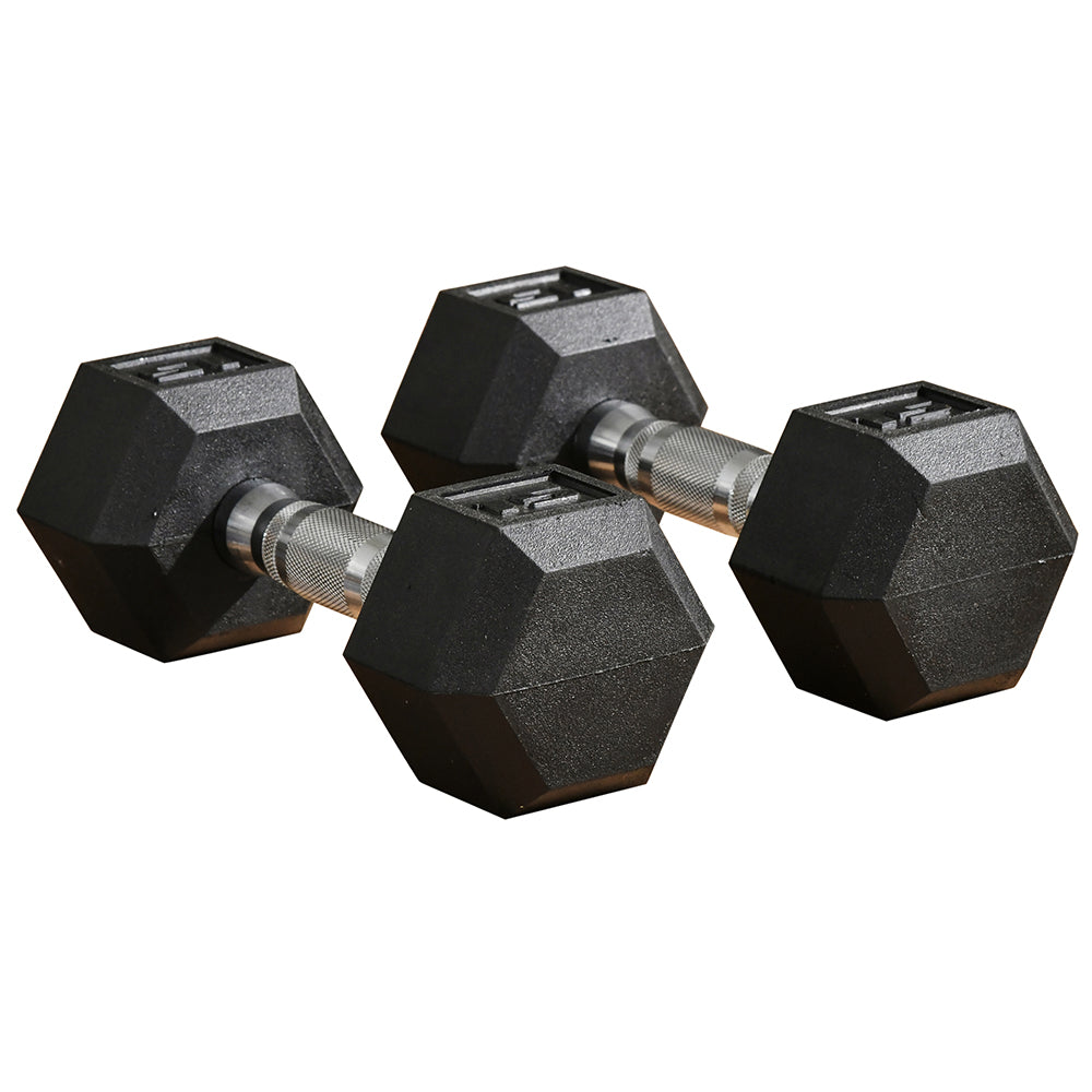 Hex Dumbbell Set - 2 x 15 lbs Rubber Weights with Non-Slip Grip