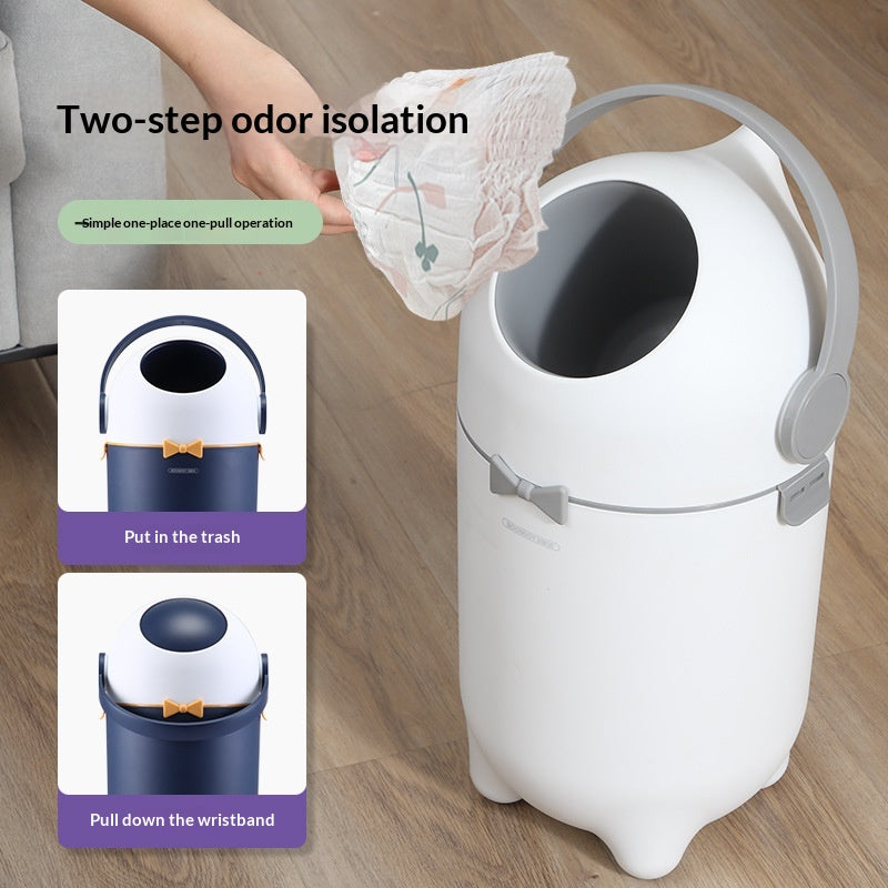 Baby-Sealed Plastic Trash Can - 12L Odor-Proof Baby Waste Bin, White
