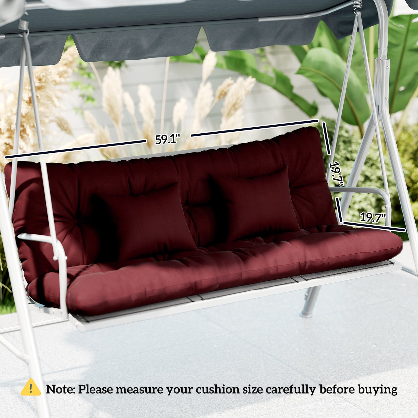 4-Piece Outdoor Bench Cushion Set with Pillows - Wine Red