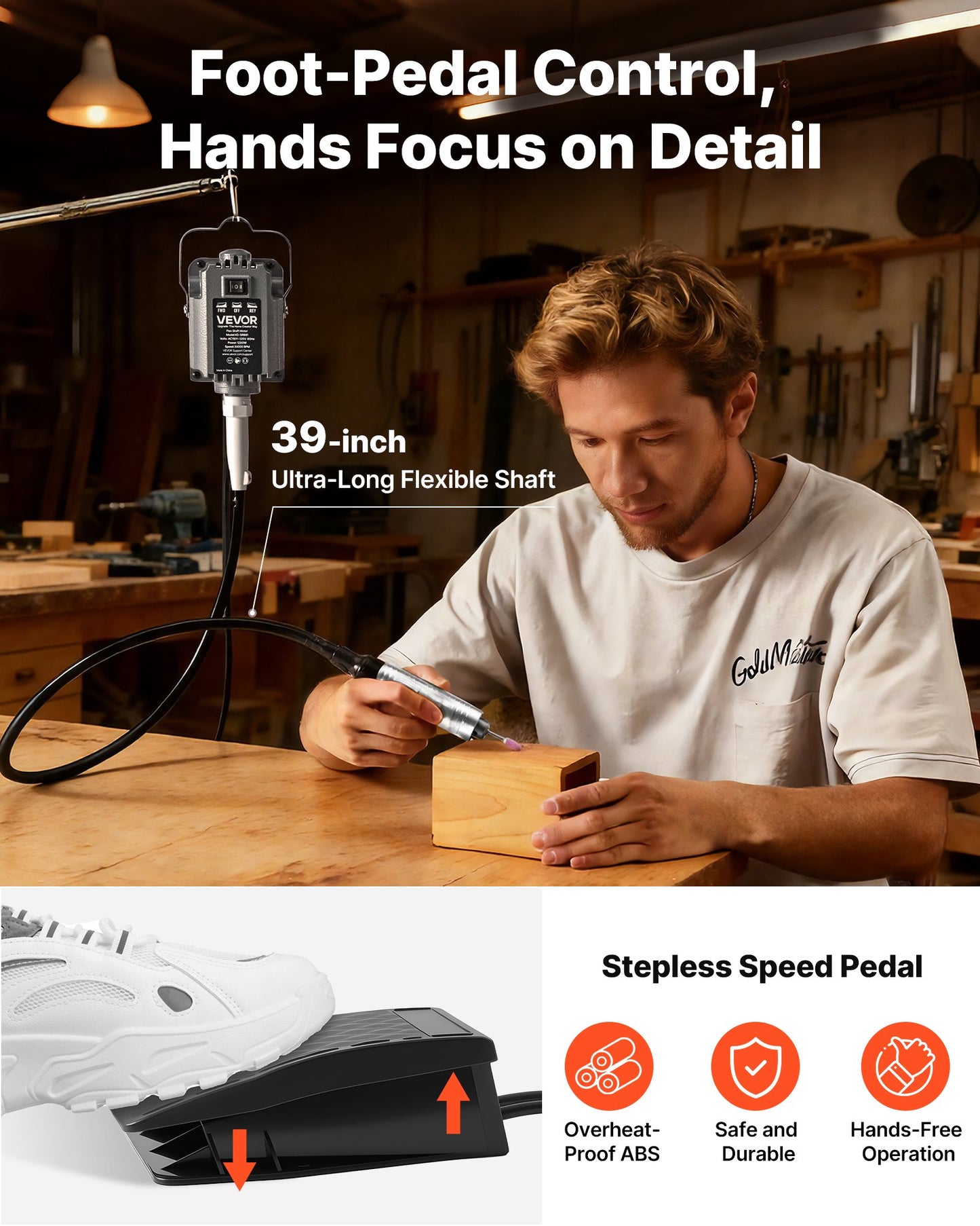 Flex Shaft Grinder 125W 18000RPM Rotary Tool with Foot Pedal & 112PCS Accessories