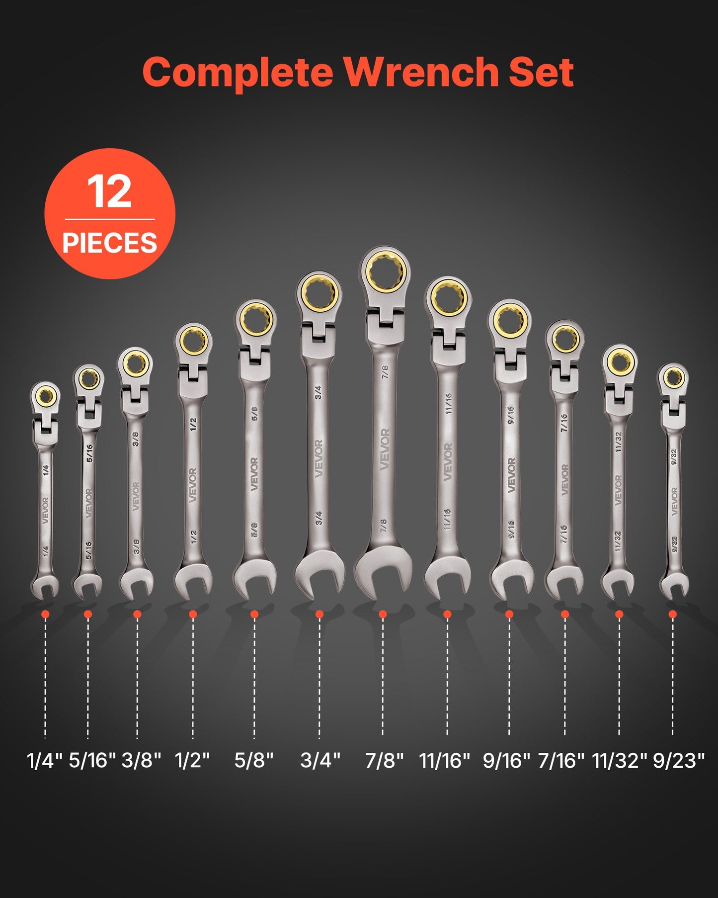 12-Piece SAE Flexible Ratcheting Wrench Set - Cr-V Steel Household & Automotive Tools