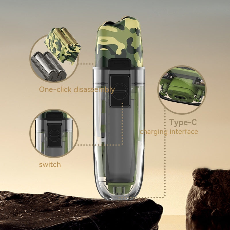 Waterproof USB Rechargeable LED Digital Shaver - Transparent Camouflage