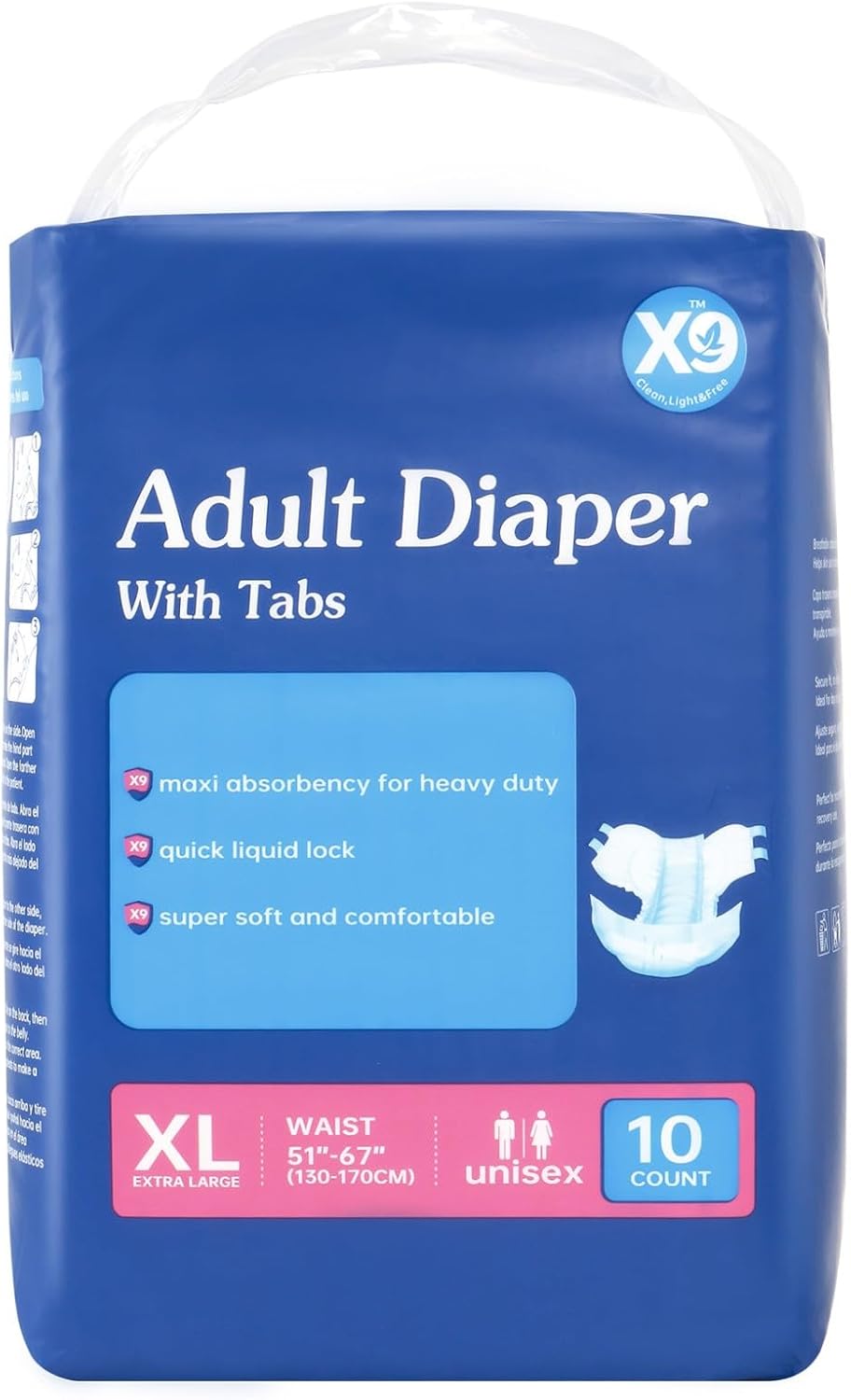 Disposable Adult Briefs with Adjustable Tabs - Multiple Sizes