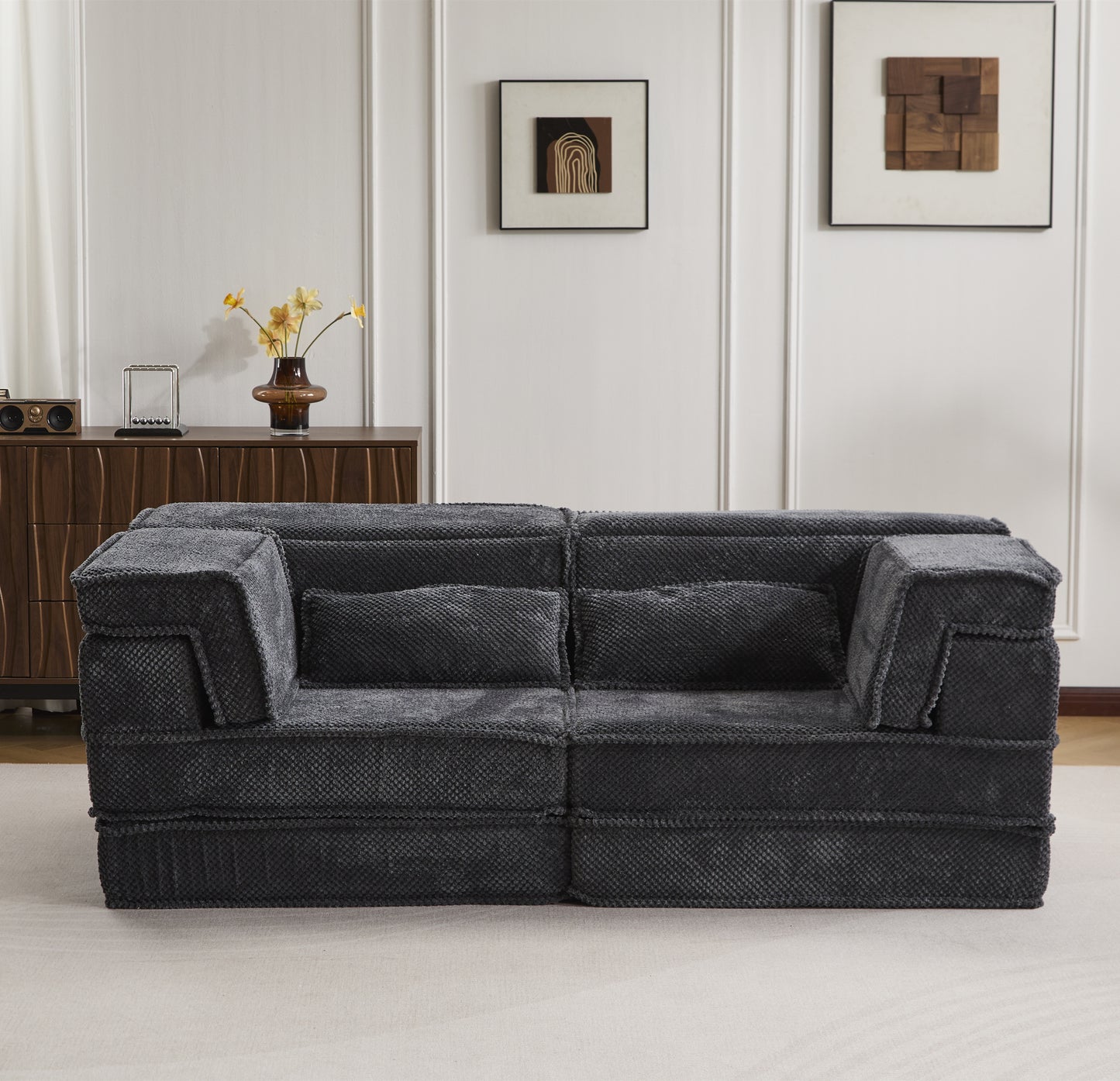 Modern Dark Grey Convertible Floor Sofa Bed with Memory Foam