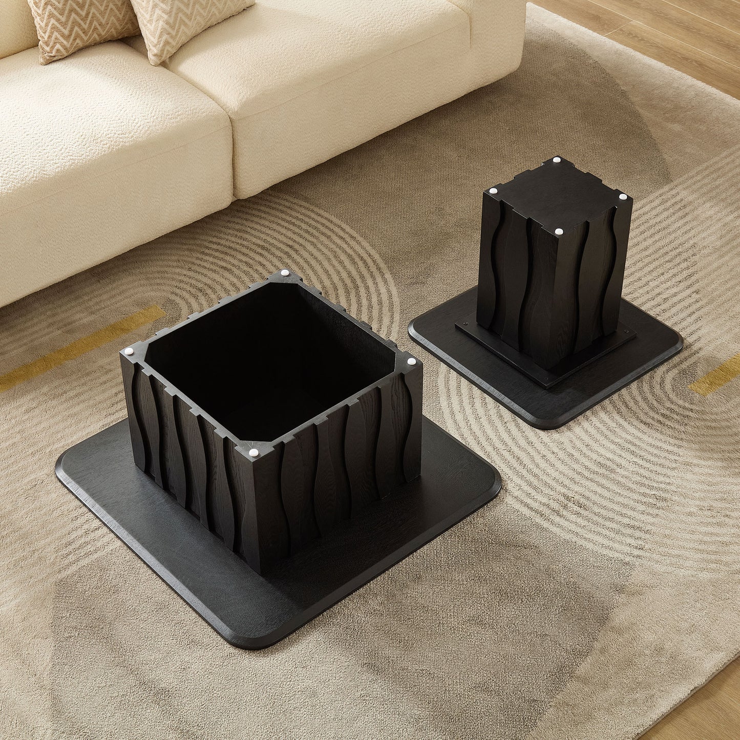 Nesting Square Coffee Table Set - Black, Mid-Century Design