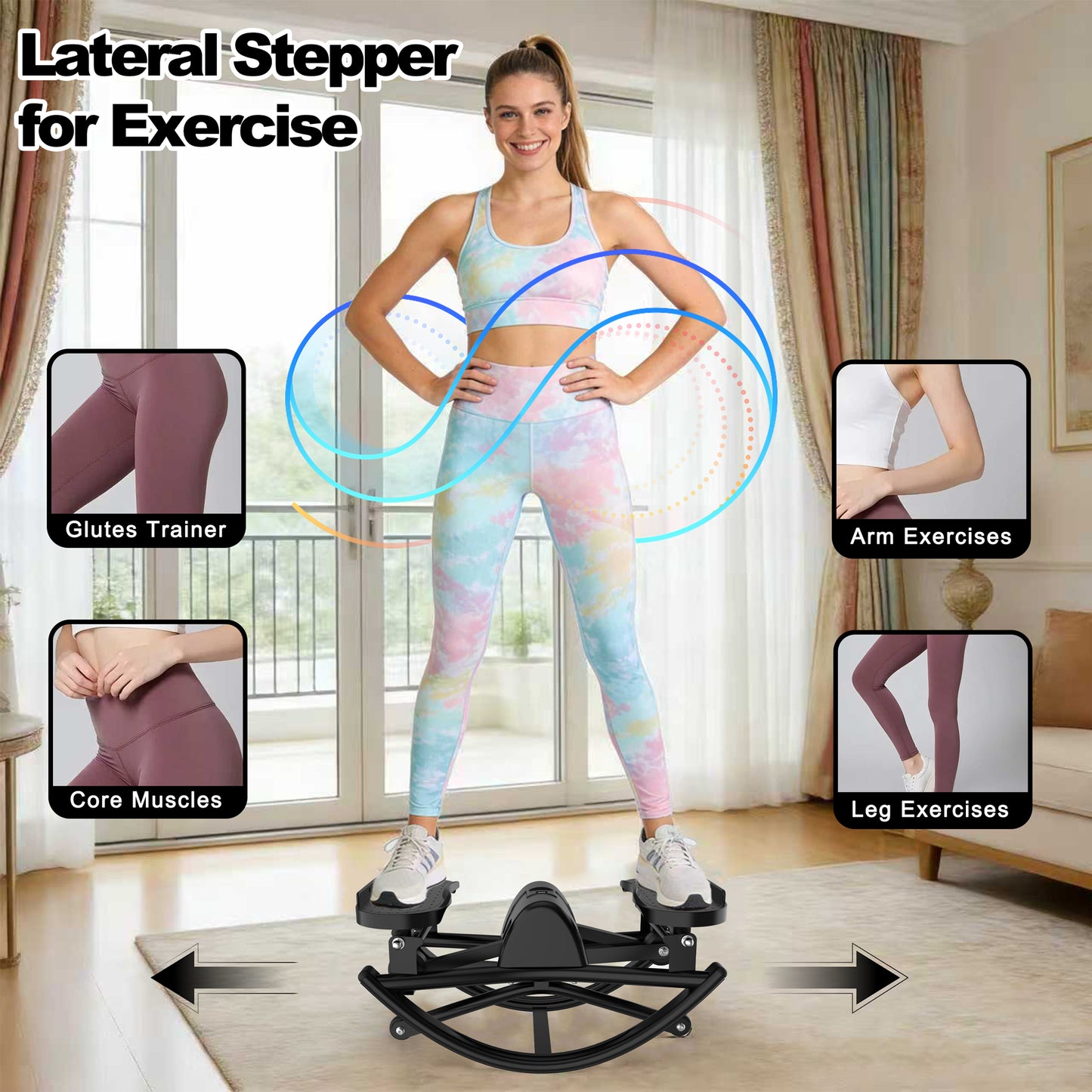 Lateral Stepper Machine with Resistance Bands and LCD Monitor