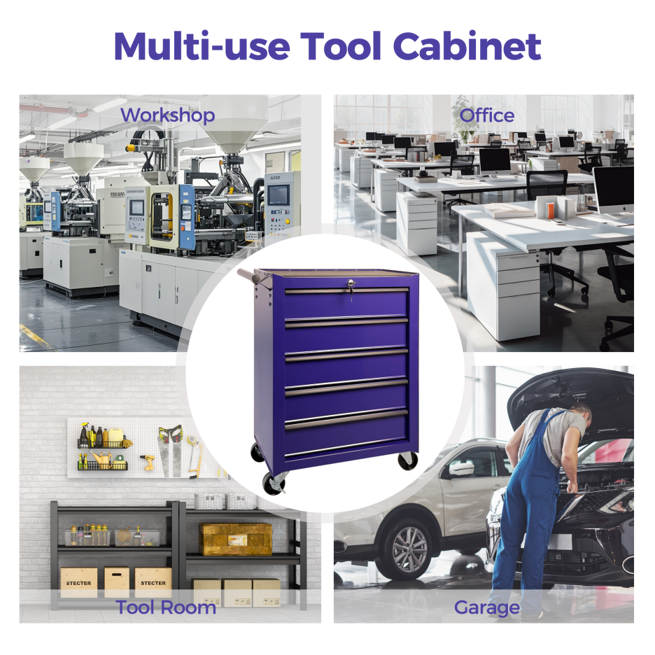 Rolling Metal Tool Chest with 5 Drawers - Purple