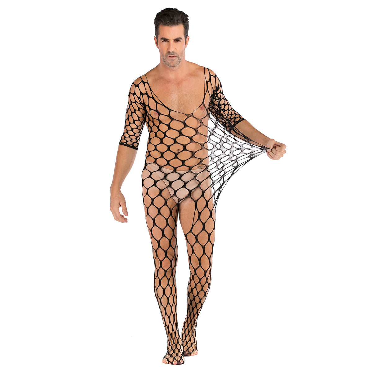 Men's Mesh Jumpsuit Long Sleeve Cosplay Costume Black One Size