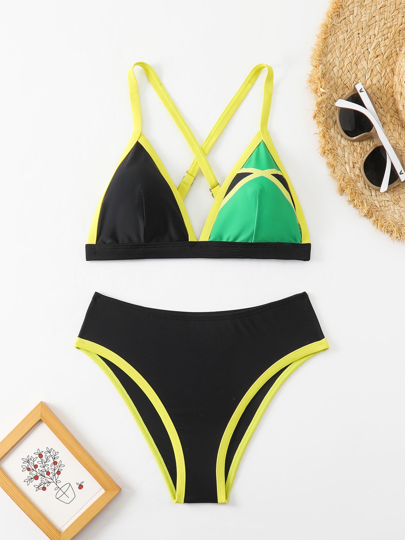 Women's Color Block High Waist Bikini Set - Sporty Swimwear