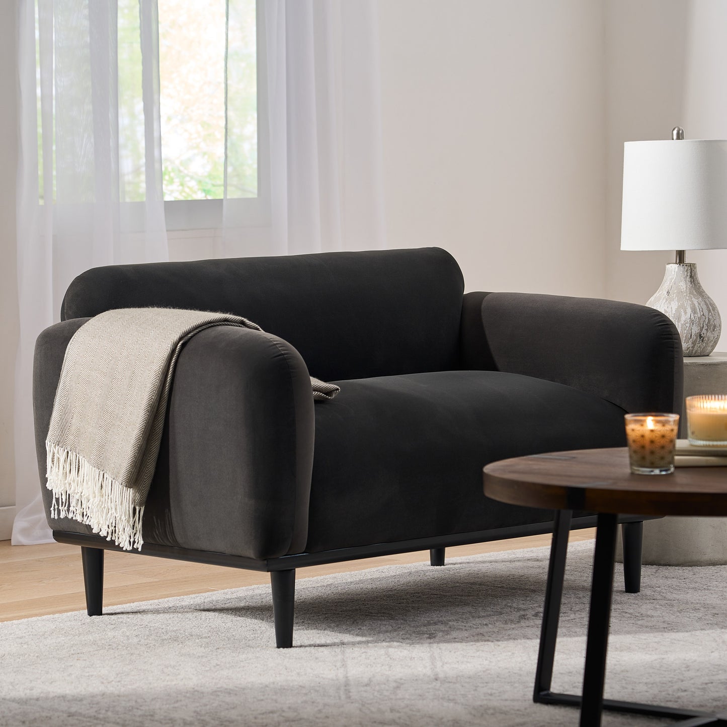 50" Dark Gray Loveseat Sofa - Comfortable 2-Seater with Black Legs