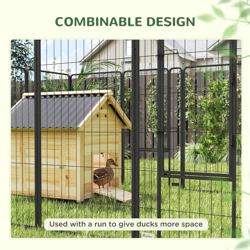 Wooden Duck House with Openable Roof & Double Doors for Pets - Natural Finish