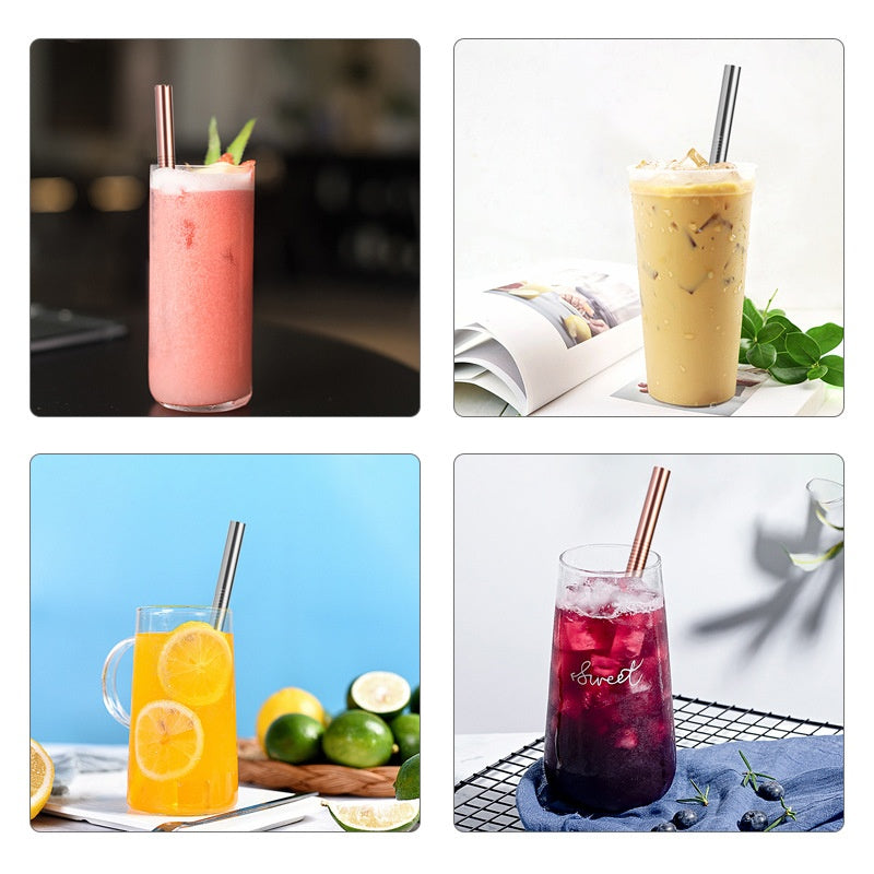 Stainless Steel Angled Straw Drinkware Set for Milk Tea and Beverages