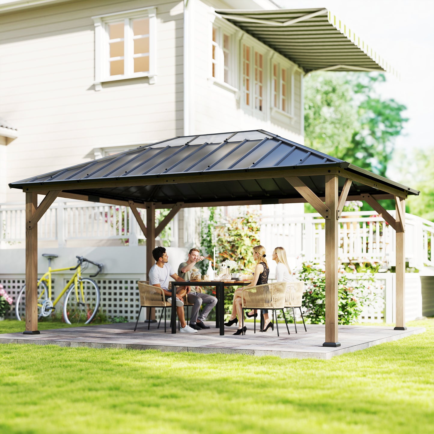 12' x 16' Hardtop Gazebo with Galvanized Steel Roof - Light Walnut